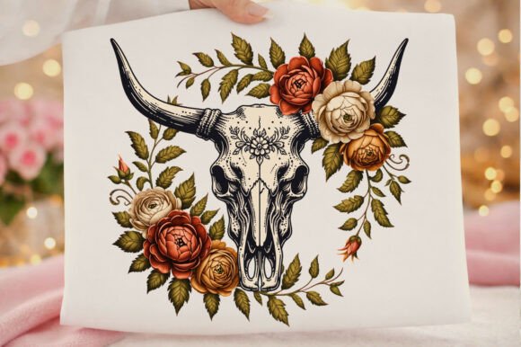 Download Retro Cow Skull Western Boho Floral Png - Premium Resources
