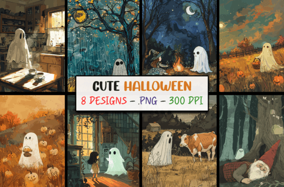 Download Cute Halloween Ghosts Illustrations PNG - Illustrations Collection