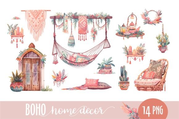 Download Boho Home Decor. Clipart Illustrations - Illustrations Collection