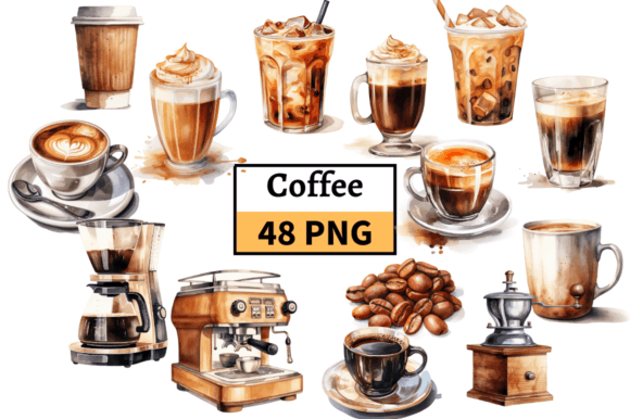 Download Coffee Themed Illustrations Bundle PNG - Illustrations Collection