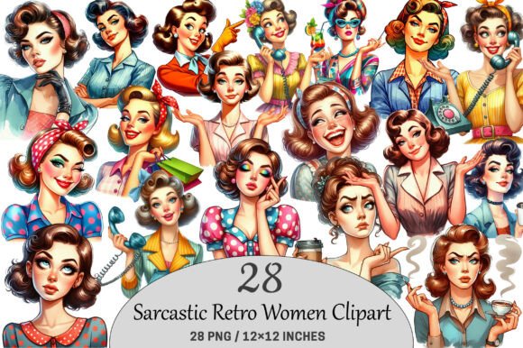 Download Sarcastic Retro Women Illustrations. - Illustrations Collection